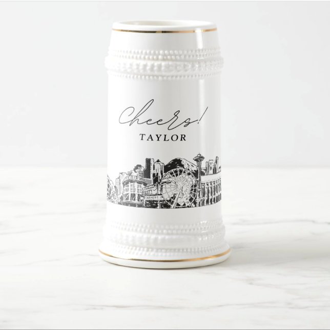 Chope À Bière Cadeau personnalisé Seattle Skyline Bière Stein (Seattle bridesmaids gift)