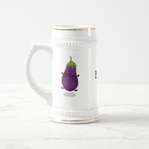 Chope À Bière Caricature d'aubergine d'aubergine joliment heureu