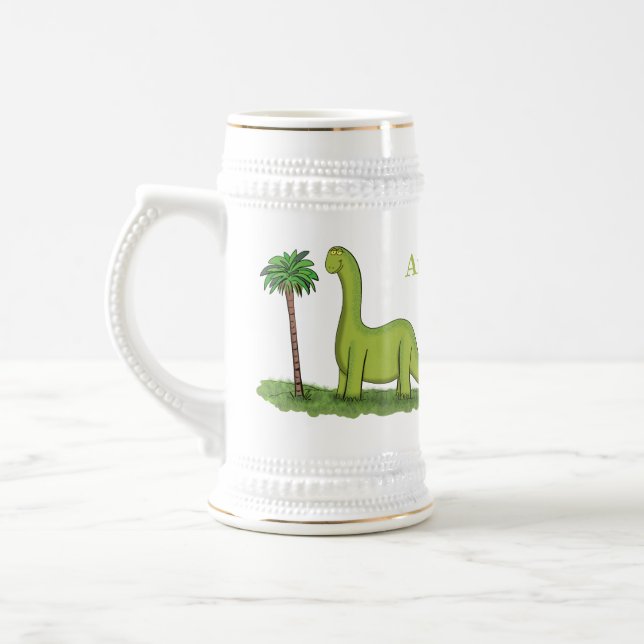 Chope À Bière Caricature de dinosaure de brontosaurus vert migno (Gauche)