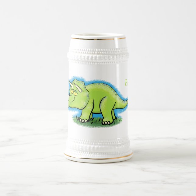Chope À Bière Caricature de dinosaure de triceratops vert mignon (Centre)