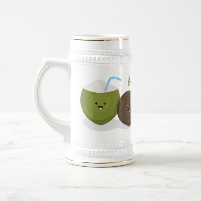 Chope À Bière Caricature de noix de coco kawaii joyeux (Gauche)