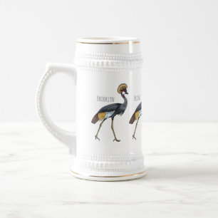 Chope À Bière Caricature d'oiseau de grue couronné gris