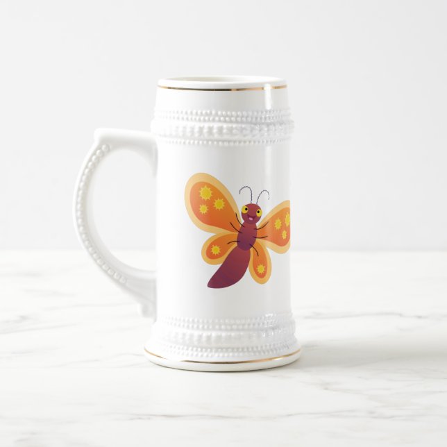 Chope À Bière Caricature joli papillon orange (Gauche)