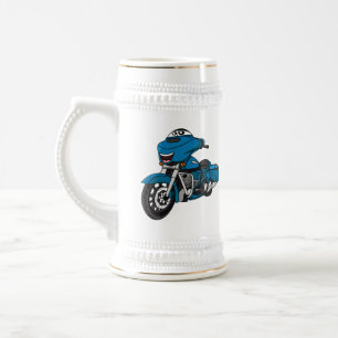 Chope À Bière Caricature joyeux bleu moto
