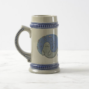 Chope À Bière Caricature joyeux de phoque et de poisson bleu