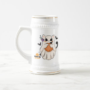 Chope À Bière Chat Fantôme mignon avec Citrouille Éffrayant Ha