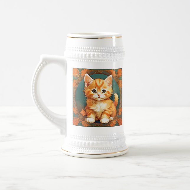 Chope À Bière Chat orange de style Alphonse Mucha (Gauche)