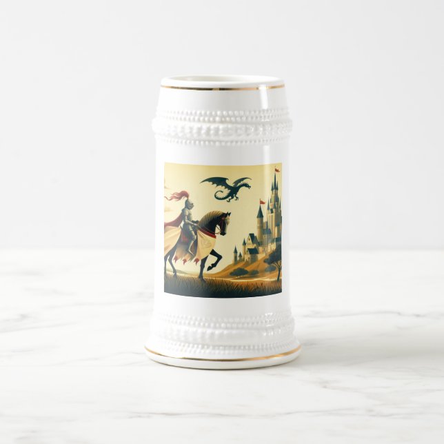 Chope À Bière Chevalier médiéval/dragon/château fantastique (Centre)