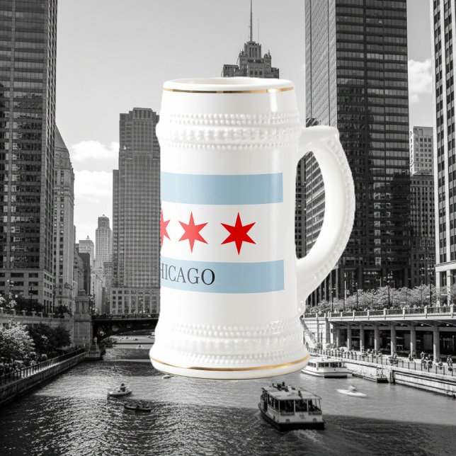 Chope À Bière Chicago flag beer stein with custom text (Chicago flag beer stein)