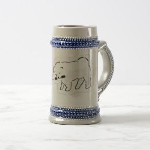 Chope À Bière Chien Blanc Mignon Tenant Une Laisse Dans La Bouch