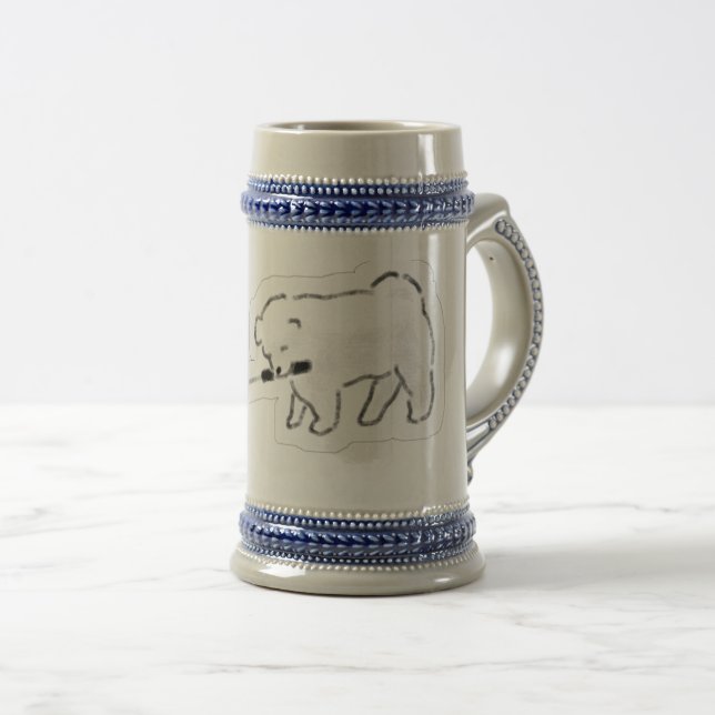 Chope À Bière Chien Blanc Mignon Tenant Une Laisse Dans La Bouch (Devant droit)
