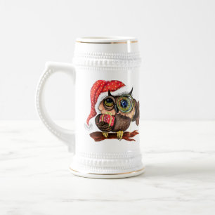 Chope À Bière Chouette en Noël Casquette et bière cadeau Stein