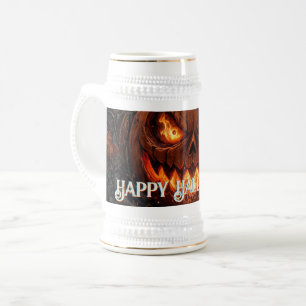 Chope À Bière Citrouille aux yeux flamboyants Joyeux Halloween A