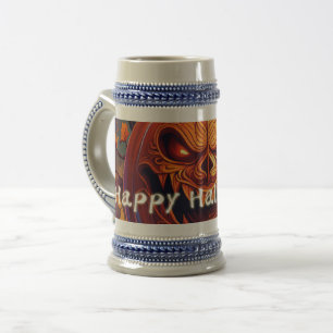 Chope À Bière Citrouille orange effrayante avec visage, Hallowee