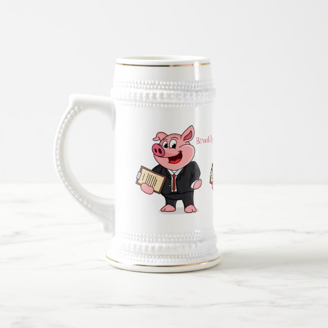 Chope À Bière Cochon amusant en costume d'affaires dessin animé (Gauche)