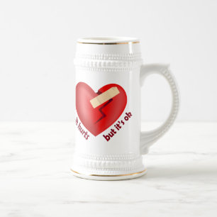 Chope À Bière Coeur brisé guéri avec patch et citation de vie