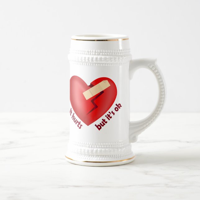 Chope À Bière Coeur brisé guéri avec patch et citation de vie (Droite)
