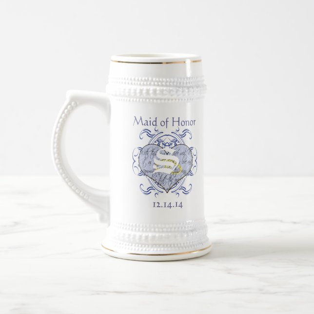 Chope À Bière Cœur de vœu de mariage monogramme (Gauche)