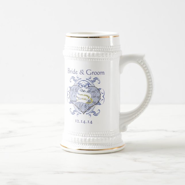 Chope À Bière Cœur de vœu de mariage monogramme (Droite)