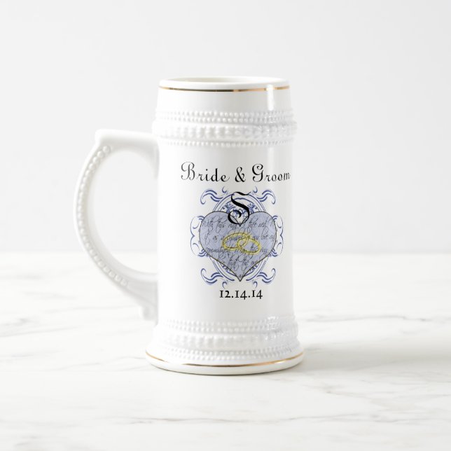 Chope À Bière Cœur de vœu de mariage monogramme (Gauche)