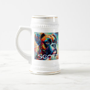Chope À Bière Coloré Pop Art Boxer Chien Personnalisé Turquoise 