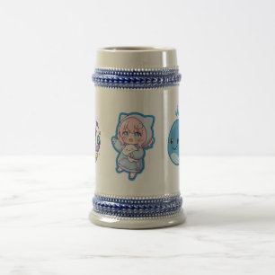 Chope À Bière Combo Kawaii Anime, Baleine Bleue Mignonne et Vibe
