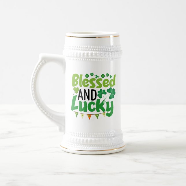 Chope À Bière Conception de la Saint-Patrick bénie et chanceuse- (Gauche)