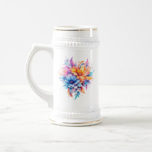 Chope À Bière Conception Fleurs Florales Aquarelle-24683
