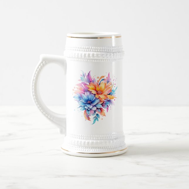 Chope À Bière Conception Fleurs Florales Aquarelle-24683 (Gauche)