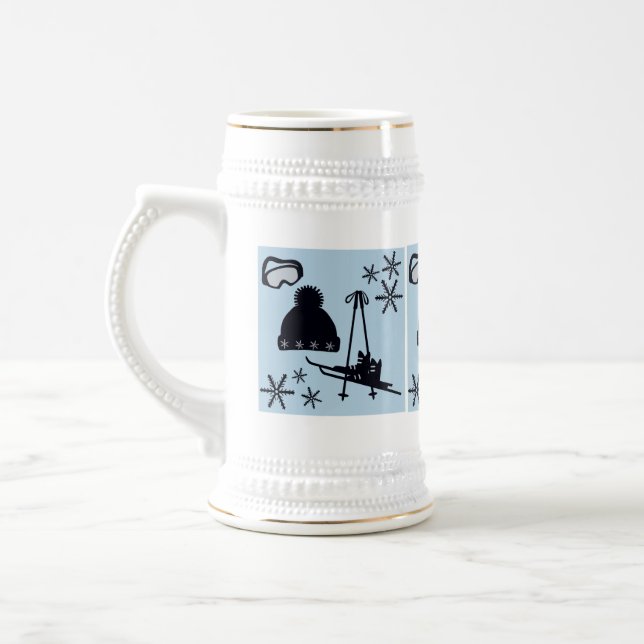 Chope À Bière Conceptions de neige noires, argentées et bleues. (Gauche)