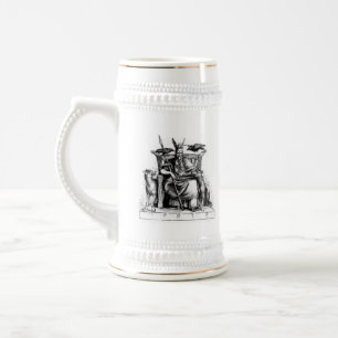 Chope À Bière Corbeaux d'Odin sur Trône de Pierre Mythologie Vik