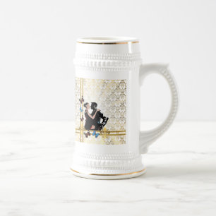 Chope À Bière Couple romantique sur damassé blanc