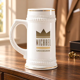 Chope À Bière Couronne Dorée Moderne pour Garçons d'Honneur