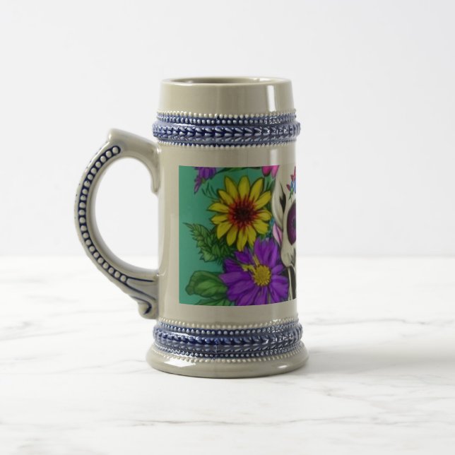 Chope À Bière crâne coloré avec fleurs (Gauche)
