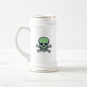 Chope À Bière Crâne vert blanc stein avec garniture or