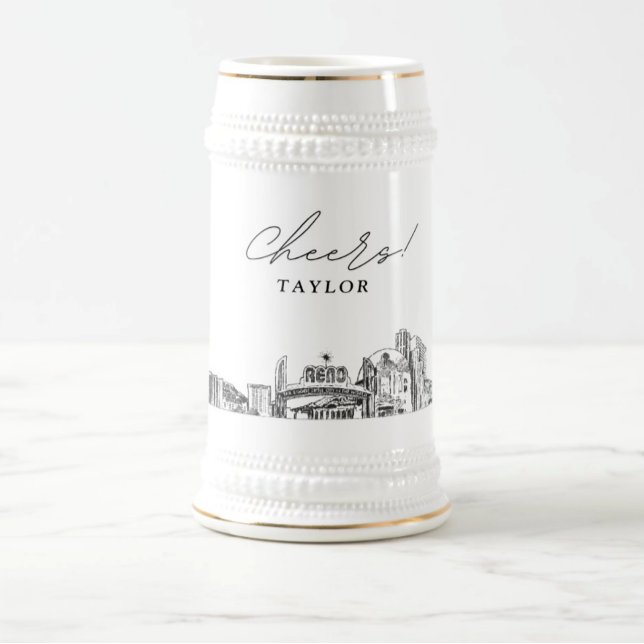 Chope À Bière Croquis Cadeau Reno Skyline personnalisé (Reno bridesmaids gift)