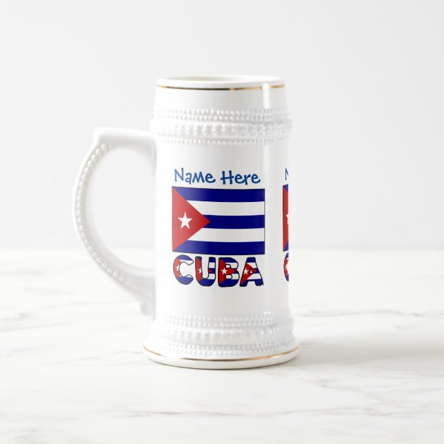 Chope À Bière Cuba et Drapeau bleu foncé cubain Personnalisé (Gauche)
