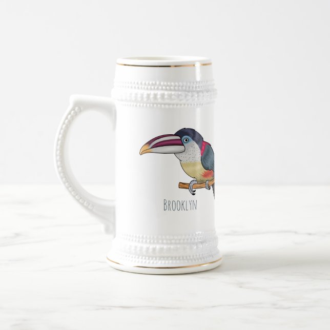 Chope À Bière Curl crested aracari bird cartoon (Gauche)