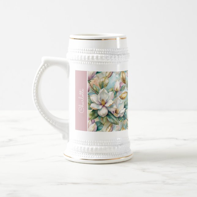 Chope À Bière Custom Pattern Elegant Magnolia Flowers (Gauche)