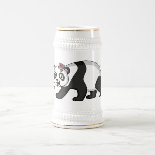 Chope À Bière Cute happy panda bear with flower cartoon