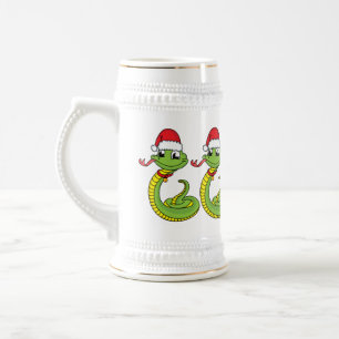 Chope À Bière Cute serpent vert avec chapeau santa dessin animé