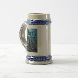 Chope À Bière Cyber Octopus bleu stein 2 côtés