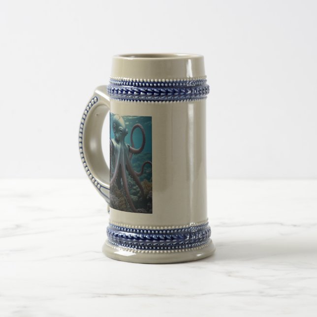 Chope À Bière Cyber Octopus bleu stein 2 côtés (Devant gauche)