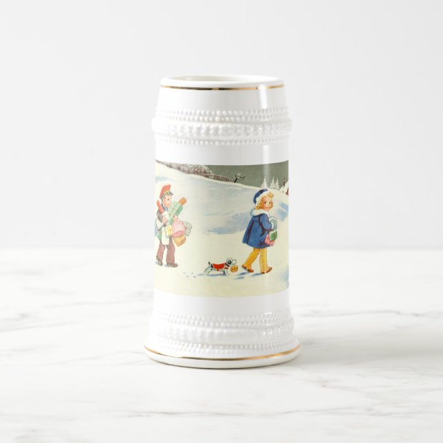 Chope À Bière Deux enfants et un chien (Centre)