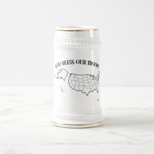 Chope À Bière Dieu bénisse nos troupes avec le contour des États