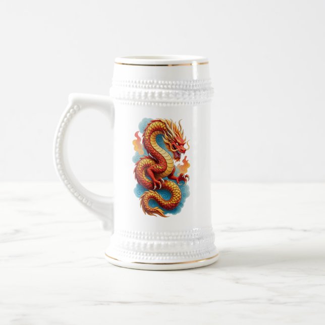 Chope À Bière Dragon Rouge Chinois Illustration Fougueuse-67561 (Gauche)