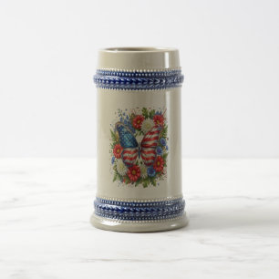 Chope À Bière Drapeau Américain Papillon Floral Rouge Blanc Bleu
