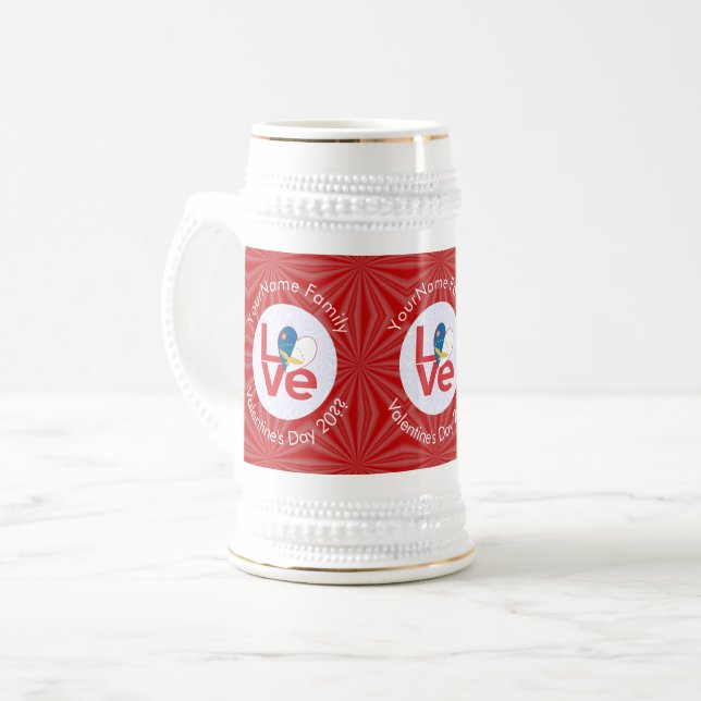Chope À Bière Drapeau Azores Red LOVE Personnalisé  (Devant gauche)