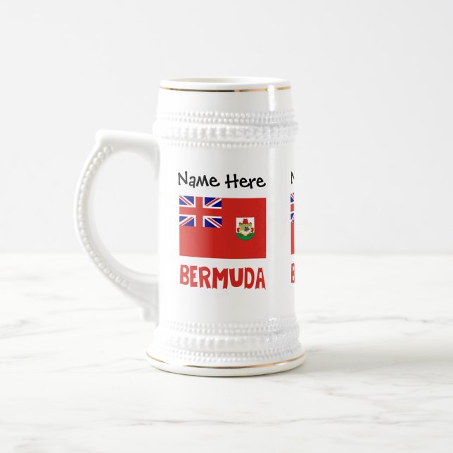 Chope À Bière Drapeau bermudien personnalisé avec nom (Gauche)