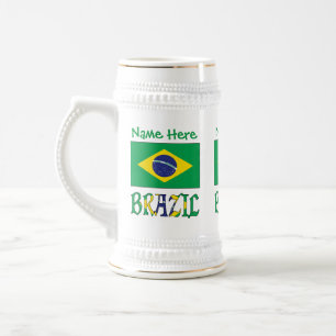 Chope À Bière Drapeau brésilien personnalisé au nom 